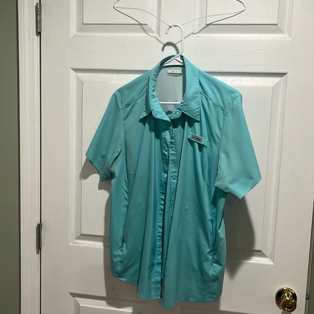 Womens SS Columbia Tamiami shirt. Light turquoise. Size 1X. EUC